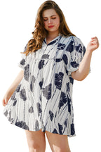 Black Plus Size Floral 3/4 Puff Sleeve Lace-up Neck Mini Dress