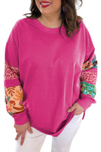 Green Plus Size Printed Patchwork Sleeve Split Sweatshirt