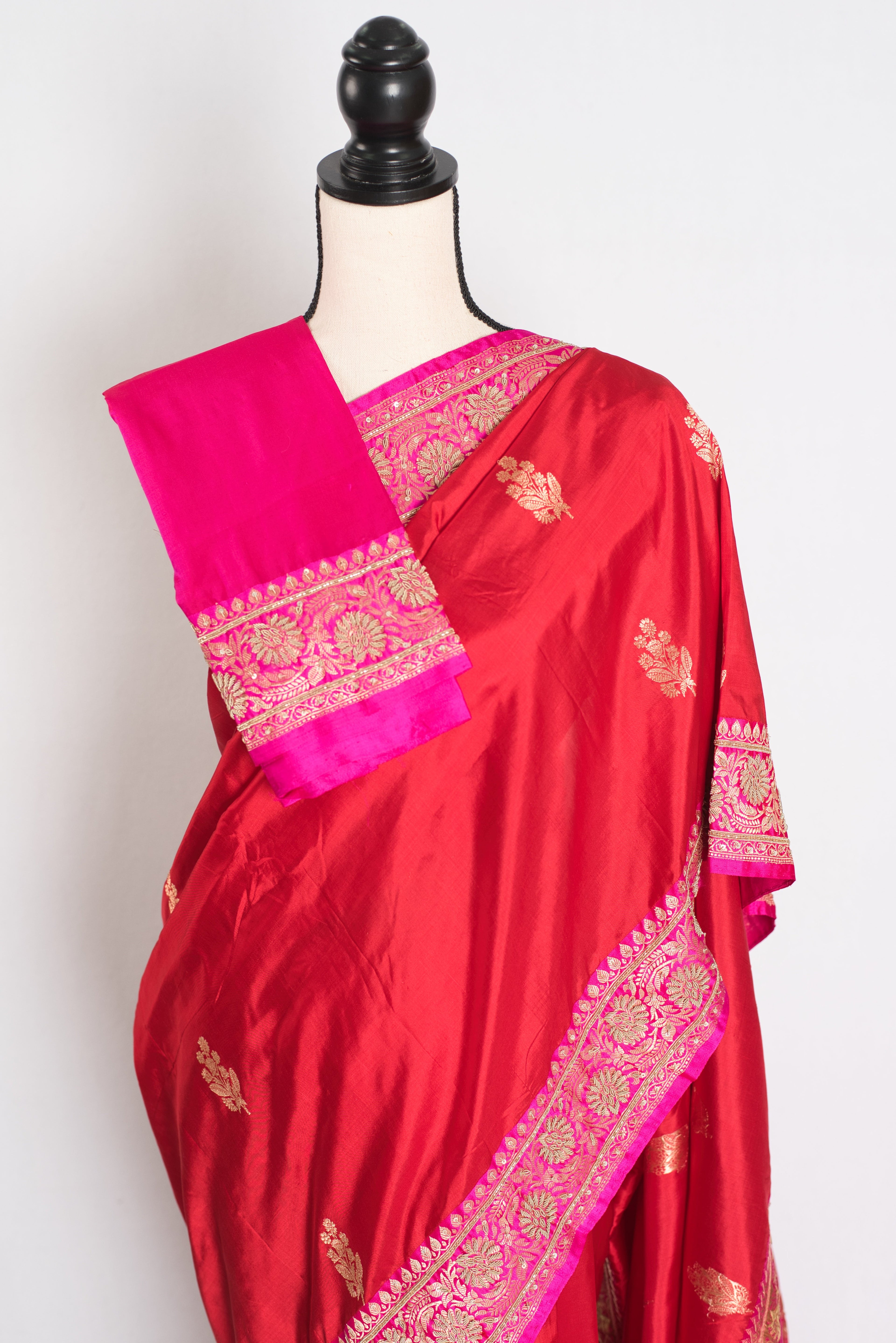 Radha : Zardosi Hand Embroidery Work Red Bridal Banarasi Saree