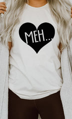 Meh Black Heart Valentines PLUS SIZE Graphic Tee T-Shirt