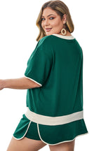 Bonbon Plus Size Contrast Trim T Shirt and Skirt Two Piece Set