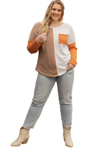 Chestnut Plus Size Pocket Textured Patchwork Top