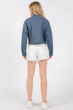 Women's Cropped Denim Jacket Denim Cropped Jacket - Button Down with Pockets - Casual Trendy