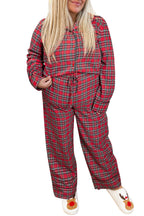 Red Plaid Printed Shirt and Pants Plus Size Lounge Set