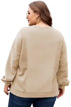 Apricot Loose Patchwork Crewneck Plus Size Sweatshirt