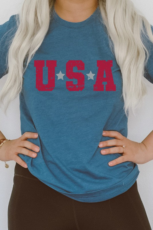USA Star Patriotic July Fourth Picnic Graphic Tee T-Shirt