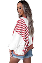 Red Stripe Color Block Patchwork Seam Detail Plus Size Sweatshirt