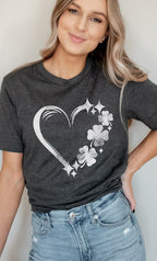 Distressed Clover Heart St Patricks Graphic Tee T-Shirt