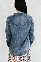 Vintage Blue Washed Western Denim Shirt – Concho Button Tencel Top
