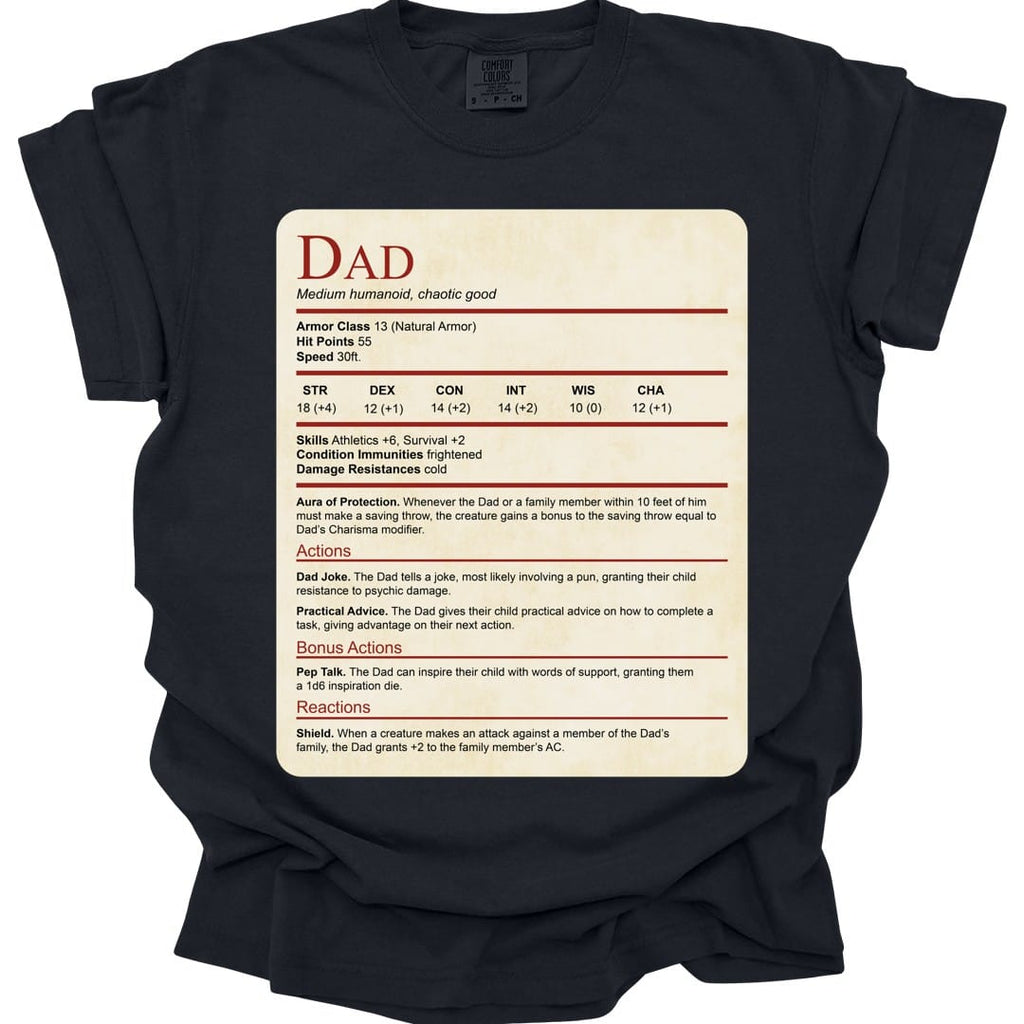 D&D Dad Shirt With Stat Block - Comfort Colors