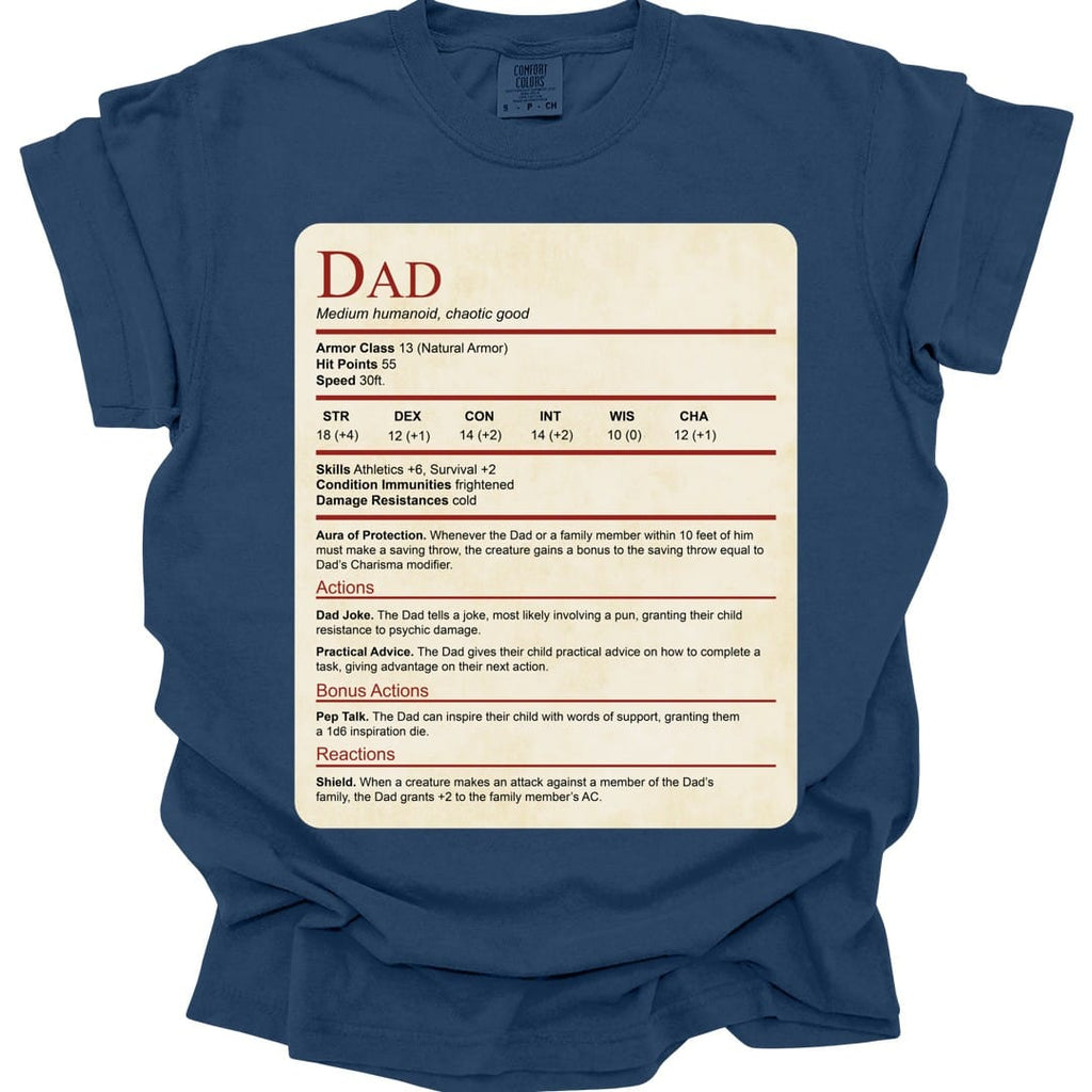 D&D Dad Shirt With Stat Block - Comfort Colors