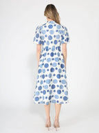 Gracia Fashion Women's Dot print puff sleeve elastic back midi dress