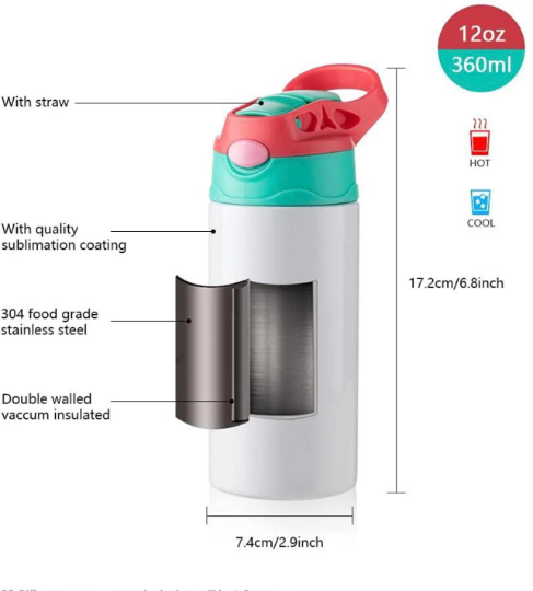 20oz Blank Sublimation Sippy Cup for Children White Straight Stainless Kids Drinking Tumbler Sport Water Bottles with Handle
