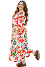 Orange Floral Print Drawstring V Neck Tiered Plus Size Dress