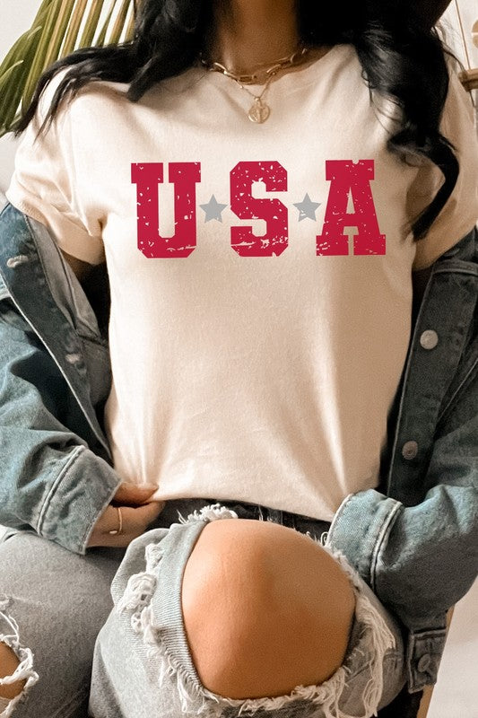 USA Star Patriotic July Fourth Picnic Graphic Tee T-Shirt
