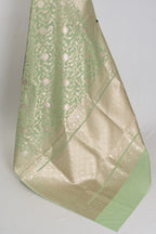 Mohini: Sea Green & Gold Jamdani Banarasi Saree | Cotton Silk Fusion