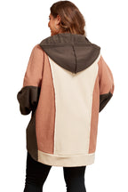 Brown Exposed Seam Colorblock Plus Size Hoodie