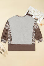 Gray Plus Size Leopard Color Block Patchwork Dolman Sweatshirt
