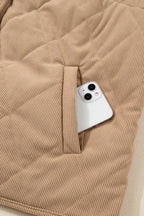 Camel Plus Size Quilted Cord Snap Button Vest Jacket