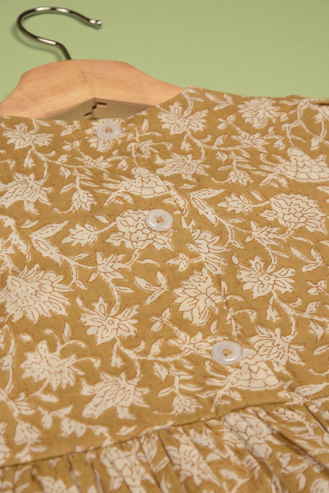 Embroidered fabric V shape Yoke Dress