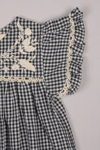 Embroidered Yoke Eith Ruffle Sleeves  Dress