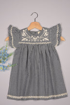 Embroidered Yoke Eith Ruffle Sleeves  Dress