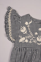 Embroidered Yoke Eith Ruffle Sleeves Romper