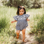 Embroidered Yoke Eith Ruffle Sleeves Romper