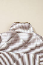 Brown Stripe Quilted Wavy Hem Snap Button Plus Size Vest