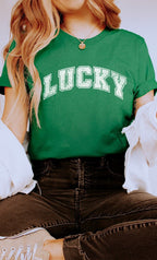 Distressed Varsity Lucky Patricks PLUS Graphic Tee T-Shirt