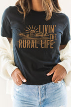 Livin The Rural Life Western Farm Graphic Tee T-Shirt