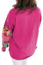 Green Plus Size Printed Patchwork Sleeve Split Sweatshirt