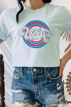 USA Patriotic Blue Red Circles July Graphic Tee T-Shirt