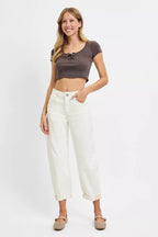 RISEN Full Size High Rise Barrel Cropped Jeans Plus Size