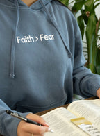 Faith > Fear Unisex Pigment-Dyed Hoodie Sweatshirt