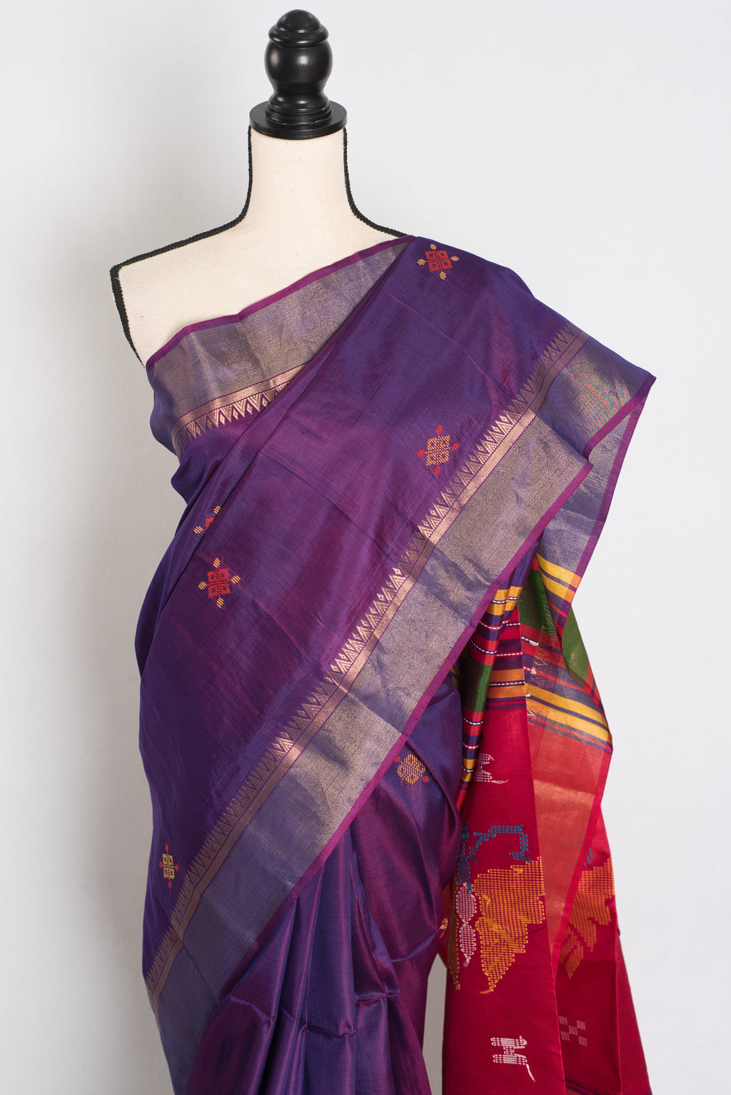 Pritha : Lightweight Bishnupur Katan Silk Saree in Purple and Red