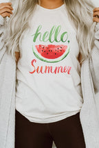 Hello Summer Watercolor Watermelon Graphic Tee T-Shirt
