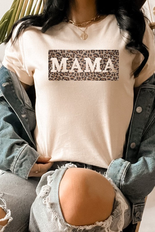Leopard Print Mama Outline Mothers Day Graphic Tee T-Shirt
