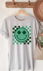 Checker Clover Smiley St Patrick PLUS Graphic Tee T-Shirt