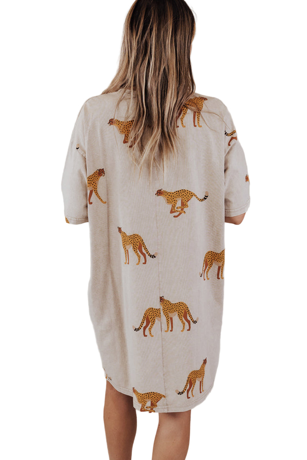 Apricot Plus Size Cheetah Print Side Pockets T Shirt Mini Dress
