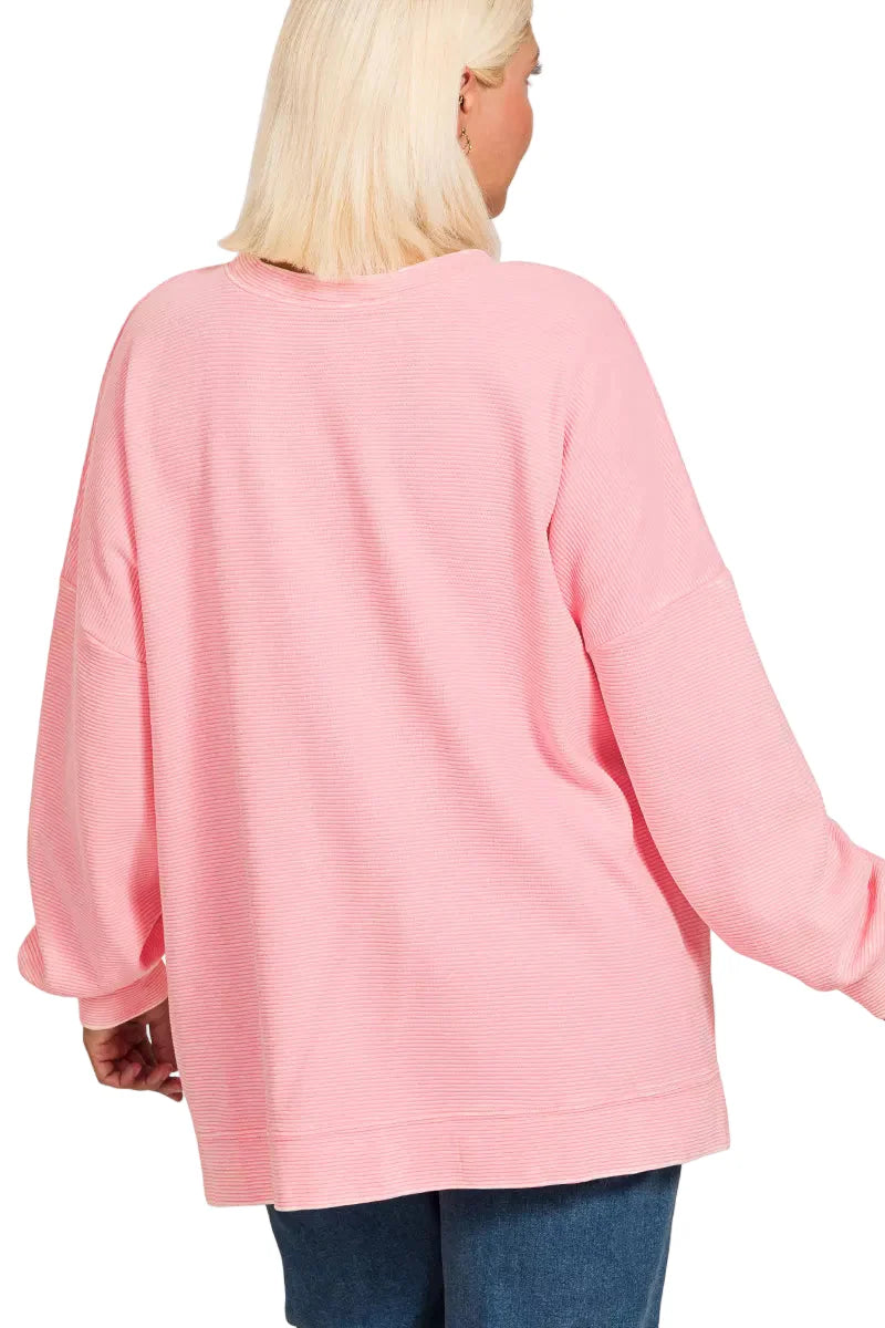 Zenana Full Size Acid Washed Double Ribbed Hi-low Sweatshirt Plus Size