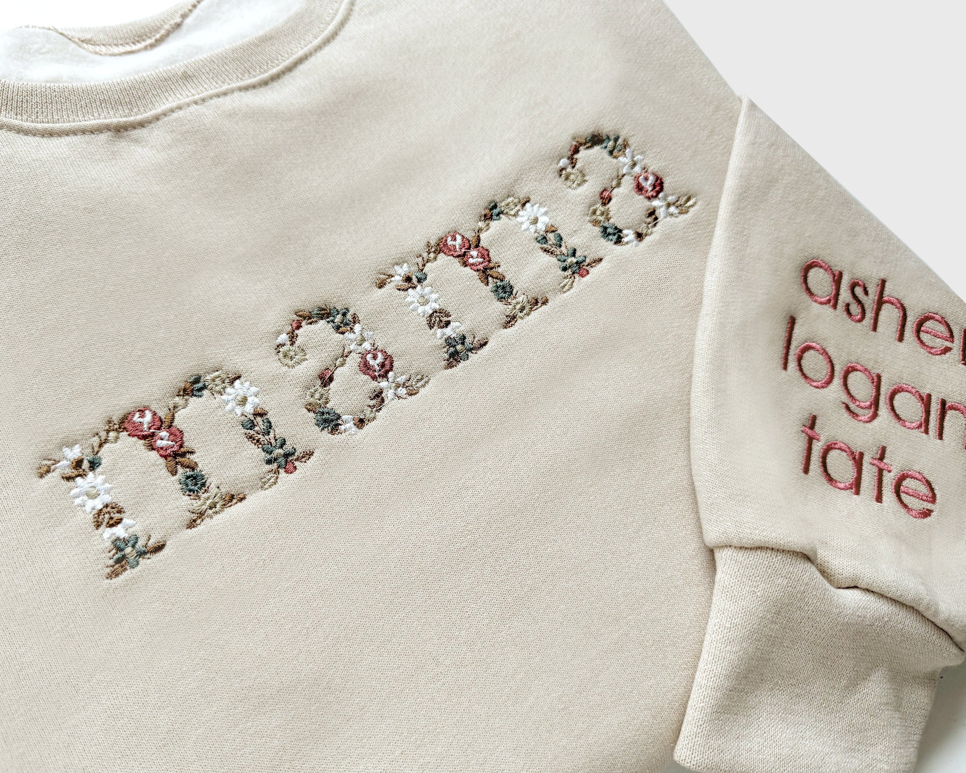 Floral Mama Sweatshirt | Neutral Embroidered Mom Crewneck