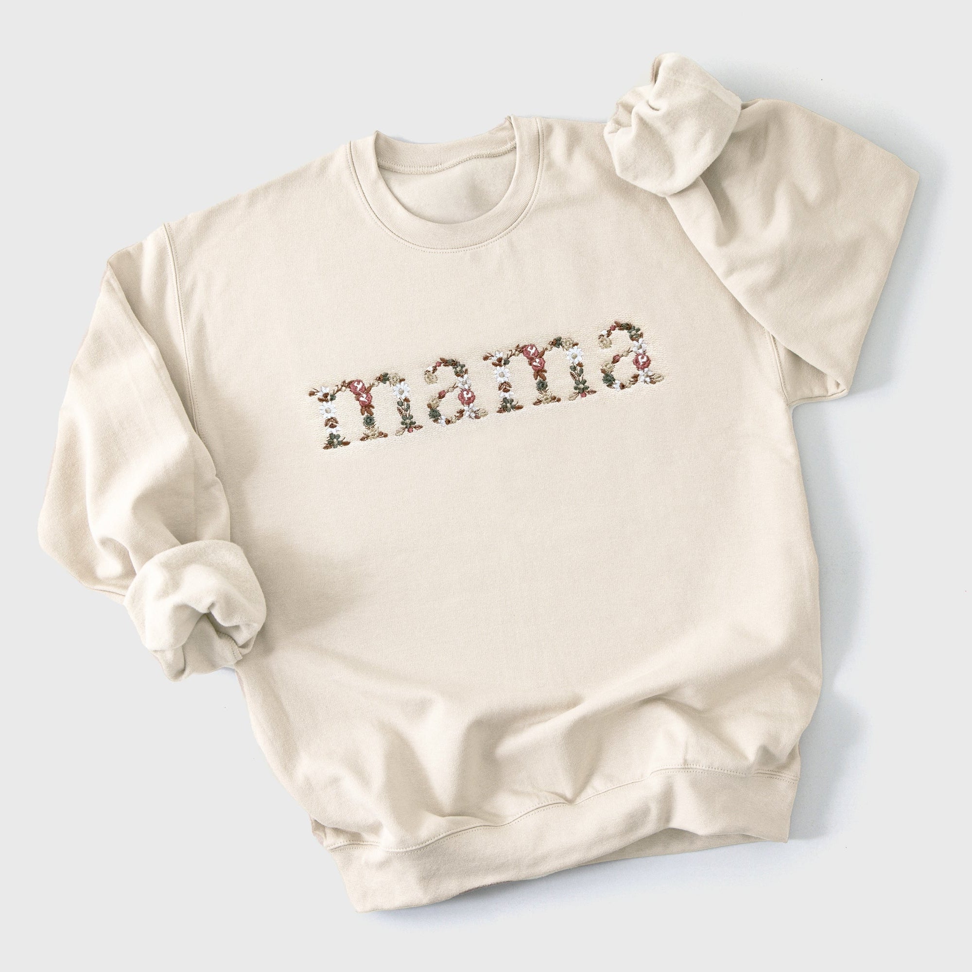 Floral Mama Sweatshirt | Neutral Embroidered Mom Crewneck