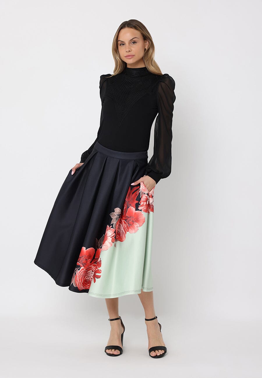 Gracia Fashion Women's Floral Print Pleated A-line Skirt
