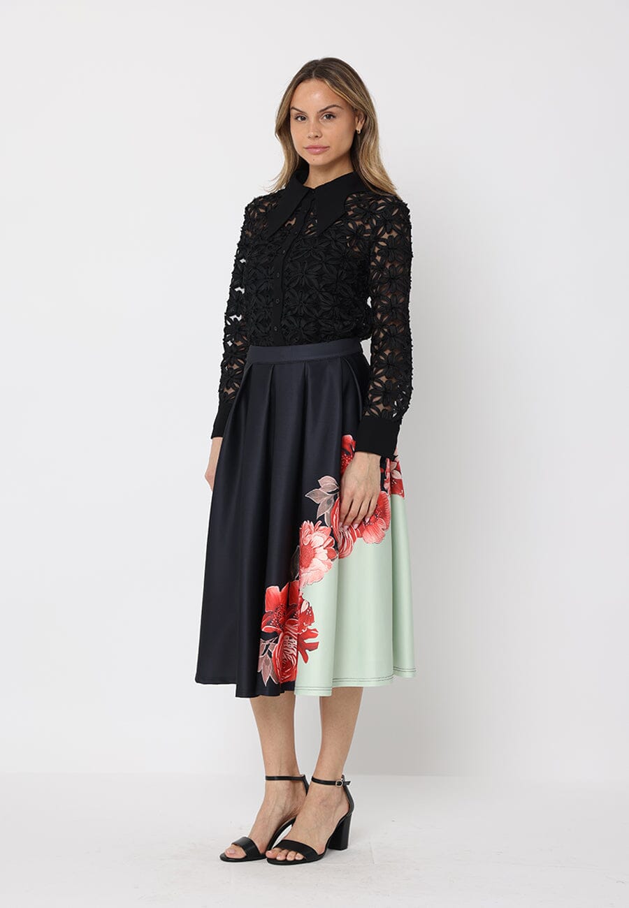 Gracia Fashion Women's Floral Print Pleated A-line Skirt