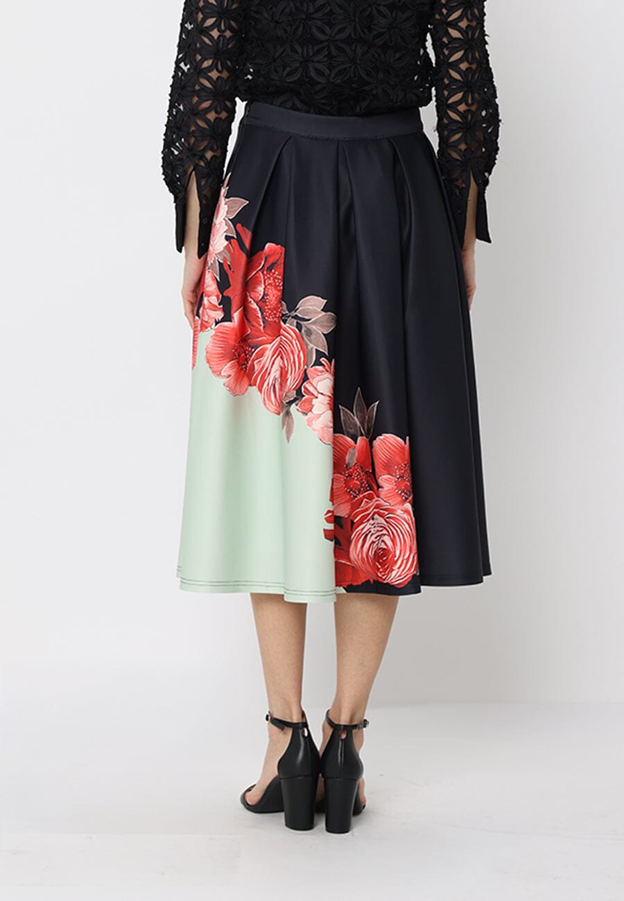 Gracia Fashion Women's Floral Print Pleated A-line Skirt