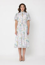 Gracia Fashion Women's Floral Print Puff Sleeve Elastic Waist A-Line Dress