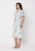 Gracia Fashion Women's Floral Print Puff Sleeve Elastic Waist A-Line Dress