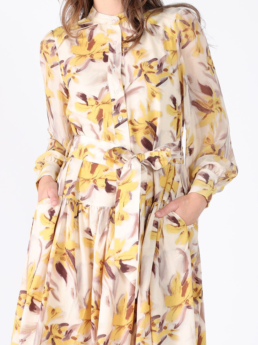 Gracia Fashion Women's Floral Printed Long Sleeve Belt Dress