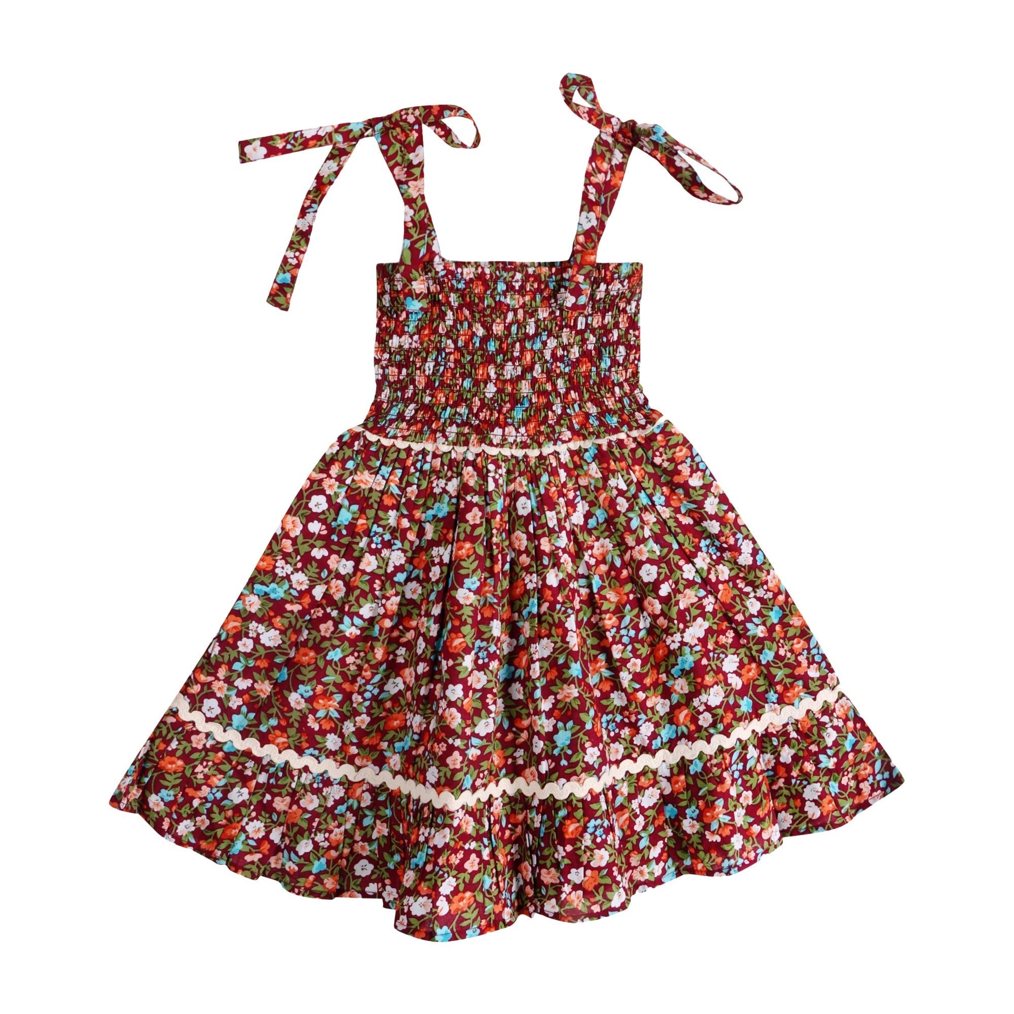 Fuchsia Floral Smocked Strappy Dress